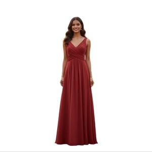 David's Bridal NWT  Style F15933 Guava Long Mesh Dress Cowl Back Detail Size 4